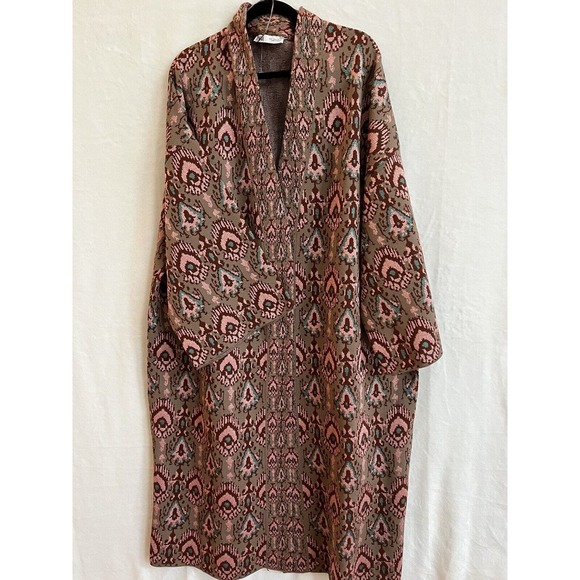Zara Knit Kimono Coat Special Edition Jacquard Knit Size L Boho Sweater - Picture 2 of 14